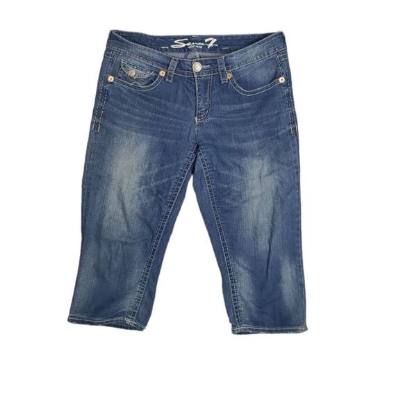 Y2K SEVEN7‎ low rise stretch back flap pocket crop capri jeans 10 - Picture 1 of 10